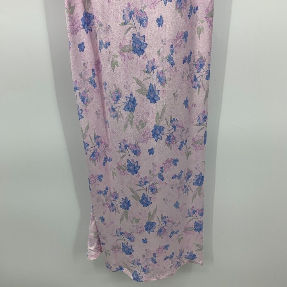 Wild Fable Slip Dress Maxi Pink Floral Ruched VNeck Sleeveless NWT - Picture 8 of 13